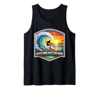 Early Bird Gets The Wave Surfer Surfing Surfboard Quote Joke Tank Top