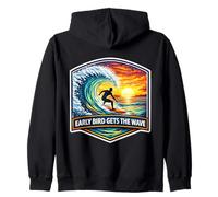Early Bird Gets The Wave Surfer Surfing Surfboard Quote Joke Zip Hoodie