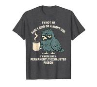 Early Bird Night Owl Permanently Exhausted Pigeon T-Shirt, Men, Dark Heather Grey, Medium