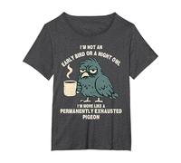 Early Bird Night Owl Permanently Exhausted Pigeon T-Shirt, Women's Plus, Dark Heather Grey, 6X