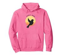 Early Bird Sunrise Silhouette Retro Nature Pullover Hoodie, Adult Unisex, Bright Pink, XXL