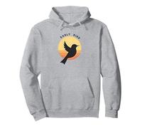 Early Bird Sunrise Silhouette Retro Nature Pullover Hoodie, Adult Unisex, Heather Grey, L
