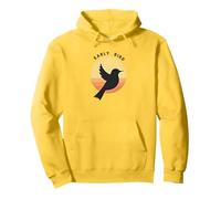 Early Bird Sunrise Silhouette Retro Nature Pullover Hoodie, Adult Unisex, Lemon, XL