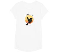 Early Bird Sunrise Silhouette Retro Nature T-Shirt, Girls, White, Medium