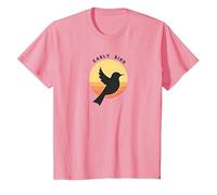Early Bird Sunrise Silhouette Retro Nature T-Shirt, Kids, Pink, 2 Years