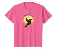 Early Bird Sunrise Silhouette Retro Nature T-Shirt, Kids, Pink Heather, 12 Years