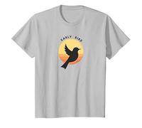 Early Bird Sunrise Silhouette Retro Nature T-Shirt, Kids, Silver, 12 Years
