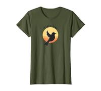 Early Bird Sunrise Silhouette Retro Nature T-Shirt, Women, Olive Green, Large