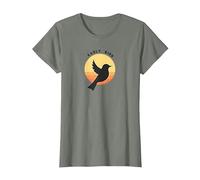 Early Bird Sunrise Silhouette Retro Nature T-Shirt, Women, Olive Heather, L