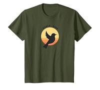 Early Bird Sunrise Silhouette Retro Nature T-Shirt, Youth, Olive Green, Large