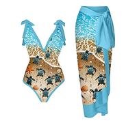 Early Black of Friday Deals 2024 Today Only 2024 Womens One Piece Swimsuit Vintage Floral Retro Bikini Set w Cover Up Two Piece Bathing Suits Monokini w Sarong