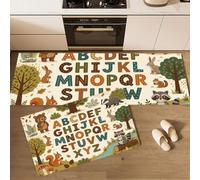 Early Childhood Education Kitchen Mats for Floor Non Slip Kitchen Rugs Set of 2 | Super Absorbent Alphabet Education Runner Mat, Keep Clean, Non-Slip Material, Blocks Kitchen Grease, 40x60cm+40x120cm