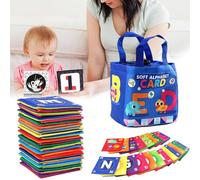 Early Childhood Enlightenment Book,26 Pcs Baby Soft Alphabet Cards Toys,Learning Flash Alphabet Number Cards with Storage Bag,Education Preschool Learning Toy,Washable Letter Early Educational Toy