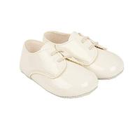 EARLY DAYS Baypods, B010 Lace up Gibson Style Pre Walker Baby Shoes Made in The Softest Faux Leather, Ivory Patent, Made in England