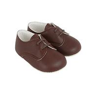 EARLY DAYS Baypods, B010 Lace up Gibson Style Pre Walker Baby Shoes Made in The Softest Faux Leather, Brown, Made in England