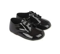 EARLY DAYS Baypods, B010 Lace up Gibson Style Pre Walker Baby Shoes Made in The Softest Faux Leather, Black Patent, Made in England