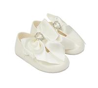 EARLY DAYS Baypods, B028 Bar with Diamonte Heart Bow Pre Walker Baby Shoes Made in The Softest Faux Leather Ivory, Made in England