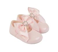 EARLY DAYS Baypods, B028 Bar with Diamonte Heart Bow Pre Walker Baby Shoes Made in The Softest Faux Leather Pink, Made in England