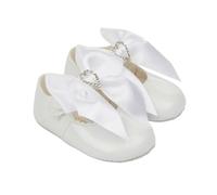 EARLY DAYS Baypods, B028 Bar with Diamonte Heart Bow Pre Walker Baby Shoes Made in The Softest Faux Leather White, Made in England
