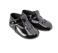 EARLY DAYS Baypods, B617 T Bar with Petal Punch, Pre Walker Baby Shoes Made in The Softest Faux Leather Black Patent, Made in England