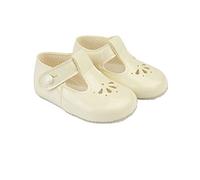 EARLY DAYS Baypods, B617 T Bar with Petal Punch, Pre Walker Baby Shoes Made in The Softest Faux Leather Ivory Patent, Made in England