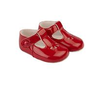 EARLY DAYS Baypods, B617 T Bar with Petal Punch, Pre Walker Baby Shoes Made in The Softest Faux Leather Red Patent, Made in England