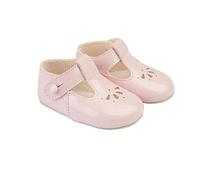 EARLY DAYS Baypods, B617 T Bar with Petal Punch, Pre Walker Baby Shoes Made in The Softest Faux Leather Pink Patent, Made in England