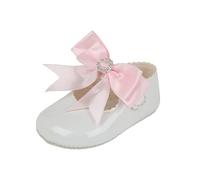 EARLY DAYS Baypods, Baby Girls Shoes, Soft Soled Pre Walker Shoes, Diamante Bow, Soft Faux Leather Baby Shoes, Made in England, White & Pink, 3 UK Child