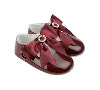 EARLY DAYS Baypods, Baby Girls Shoes, Soft Soled Pre Walker Shoes, Diamante Bow, Soft Faux Leather Baby Shoes, Made in England, Burgundy Patent, 1 UK Child