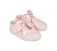 EARLY DAYS Baypods, Baby Girls Shoes, Soft Soled Pre Walker Shoes, Diamante Bow, Soft Faux Leather Baby Shoes, Made in England, Pink Patent, 3 UK Child