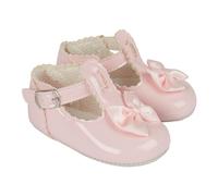 EARLY DAYS Baypods, Baby Girls Shoes, Soft Soled Pre Walker Shoes, Satin Bow, Soft Faux Leather Baby Shoes, Made in England, Pink Patent, 1 UK Child
