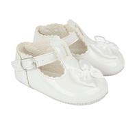 EARLY DAYS Baypods, Baby Girls Shoes, Soft Soled Pre Walker Shoes, Satin Bow, Soft Faux Leather Baby Shoes, Made in England, White Patent, 2 UK Child
