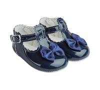 EARLY DAYS Baypods, Baby Girls Shoes, Soft Soled Pre Walker Shoes, Satin Bow, Soft Faux Leather Baby Shoes, Made in England, Navy Patent, 1 UK Child