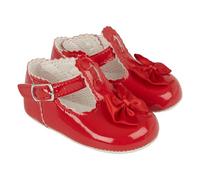 EARLY DAYS Baypods, Baby Girls Shoes, Soft Soled Pre Walker Shoes, Satin Bow, Soft Faux Leather Baby Shoes, Made in England, Red Patent, 2 UK Child