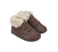 EARLY DAYS Baypods Baby Shoes. Bootees Made In the UK, soft sole prewalker lace up boots with fur collars for boys and girls. (BROWN, UK Footwear Size System, Infant, Numeric, Medium, 1)