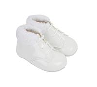 EARLY DAYS Baypods Baby Shoes. Bootees Made In the UK, soft sole prewalker lace up boots with fur collars for boys and girls. (WHITE PATENT, UK Footwear Size System, Infant, Numeric, Medium, 1)