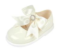 EARLY DAYS Baypods, Toddler Shoes with Hard Sole, Baby Girls First Walking Shoes with Anti-Slip Sole, First Walkers with Bow, Made in The UK, Ivory Patent, 3 UK Child