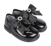 EARLY DAYS Baypods, Toddler Shoes with Hard Sole, Baby Girls First Walking Shoes with Anti-Slip Sole, First Walkers with Bow, Made in The UK, Black Patent, 2 UK Child