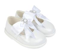 EARLY DAYS Baypods, Toddler Shoes with Hard Sole, Baby Girls First Walking Shoes with Anti-Slip Sole, First Walkers with Bow, Made in The UK, White Patent, 3 UK Child