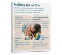 Early Development Activities Poster for Babies Reading and Tummy Time Canvas Wall Art for New Parents Nursery Decor Important Milestones Tips(Framed,16x24inch(40x60cm))