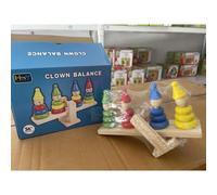 Early Education Enlightenment Wooden Large Clown Balance Ring Stacking Music Building Blocks Set Column Toy