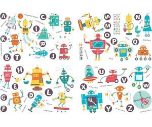 Early Education Letter A-Z, Robots Wall Decals Colorful ABC Alphabet Learning Educational for Glass for Home Baby Shower Decoration Party Supplies Children's Room