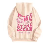 Early HUIFUAO Hoodies for Women Oversized Sweatshirt for Women Meet Me 1962 At The Ocean Surf City Print Womens Tops (Beige, S) Black of Friday Deal Under 1 Pound