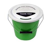 Early Learning Centre 3 Green Plastic Handheld Charity Money Collection Buckets with Lids, Labels and Ties (5 Litres)