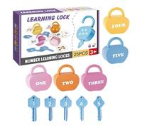 Early Learning Educational Toy Border Fine Motor Skills Trainer Alphabet & Number Matching Lock Game Baby Brain Development Puzzle Key Set (Blue, 13X21X3.5CM)