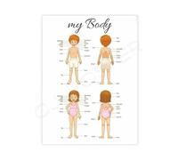 Early Learning Poster Montessori Human Anatomy Chart for Toddlers Canvas Wall Art for Kids Room Decor Gift(Framed,08x12inch(20x30cm))
