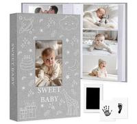 EARLY MINDS Baby Photo Album 6x4 300 Pockets with Memo Area & Hand and Footprint Kit, Linen Cover Slip-in Memory Book with Front Window, Acid-Free Keepsake for Newborn Boy Girl, First Year Moments