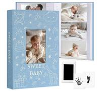 EARLY MINDS Baby Photo Album 6x4 300 Pockets with Memo Area & Hand and Footprint Kit, Linen Cover Slip-in Memory Book with Front Window, Acid-Free Keepsake for Newborn Boy Girl, First Year Moments