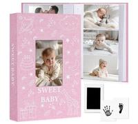 EARLY MINDS Baby Photo Album 6x4 300 Pockets with Memo Area & Hand and Footprint Kit, Linen Cover Slip-in Memory Book with Front Window, Acid-Free Keepsake for Newborn Boy Girl, First Year Moments