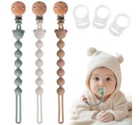 EARLY MINDS Set of 3 Silicone Dummy Chains Green Sand Light Grey | BPA-free dummy chain for baby, one-piece design with robust clip, dummy holder for girls and boys, elastic
